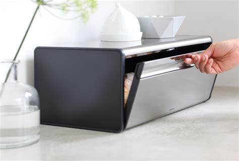 brabantia fall front steel bread box|bread bin front opening.